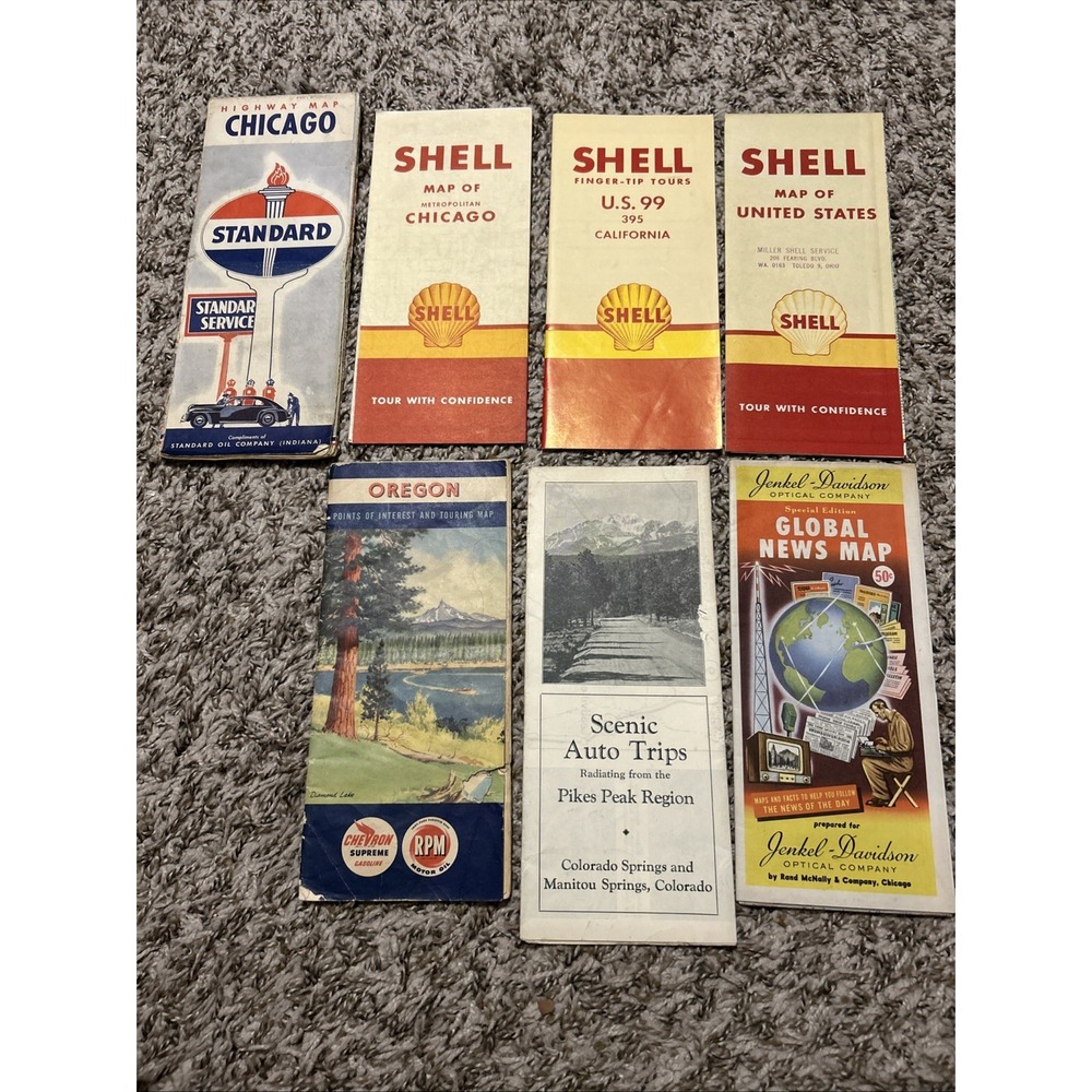 Vintage Folding 7 Maps: Chicago Highway & Metropolitan Oregon Points Of Interest